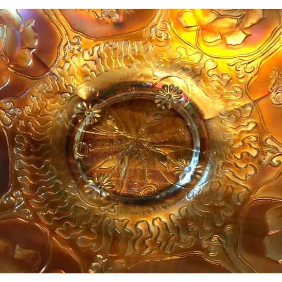 Antique 1920s Fenton Marigold Carnival Glass Dragons & Lotus Pattern Bowl 9” - Picture 5 of 11